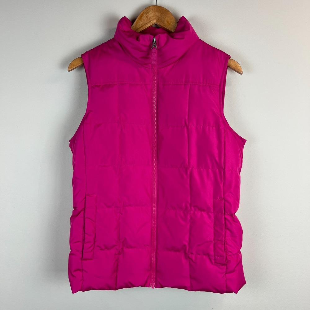 Lands End Down Puffer Vest Women Small 6 8 Pink Quilted Full Zip Pockets Feather